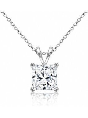 Elegant Sterling Silver Princess-Cut 7mm CZ Solitaire Necklace for Women